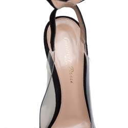 Pre Owned Gianvito Rossi Black Suede And Pvc Anise Pointed Toe Ankle Strap Sandals Size 38