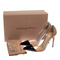 Pre Owned Gianvito Rossi Black Patent Leather And PVC Plexi Pointed Toe Pumps Size 37