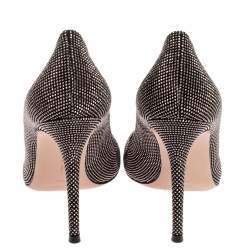 Pre Owned Gianvito Rossi Suede Leather Silver Crystal Embellished Lennox Pointed Toe Size 38