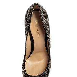 Pre Owned Gianvito Rossi Suede Leather Silver Crystal Embellished Lennox Pointed Toe Size 38