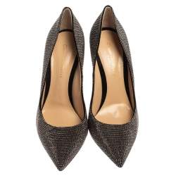 Pre Owned Gianvito Rossi Suede Leather Silver Crystal Embellished Lennox Pointed Toe Size 38