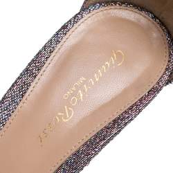 Pre Owned Gianvito Rossi Multicolor Glitter Fabric Portofino Ankle Cuff Sandals Size 39.5