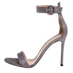 Pre Owned Gianvito Rossi Multicolor Glitter Fabric Portofino Ankle Cuff Sandals Size 39.5