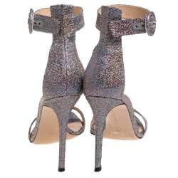 Pre Owned Gianvito Rossi Multicolor Glitter Fabric Portofino Ankle Cuff Sandals Size 39.5