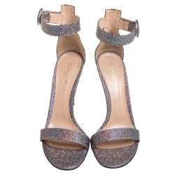 Pre Owned Gianvito Rossi Multicolor Glitter Fabric Portofino Ankle Cuff Sandals Size 39.5