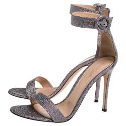 Pre Owned Gianvito Rossi Multicolor Glitter Fabric Portofino Ankle Cuff Sandals Size 39.5