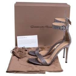 Pre Owned Gianvito Rossi Multicolor Glitter Fabric Portofino Ankle Cuff Sandals Size 39.5