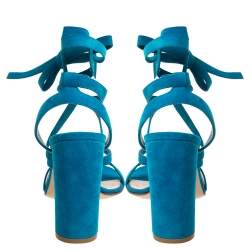 Pre Owned Gianvito Rossi Blue Suede Leather Ankle Wrap Sandals Size 41