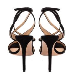 Pre Owned Gianvito Rossi Black Suede Criss Cross Ankle strap Sandals Size 38