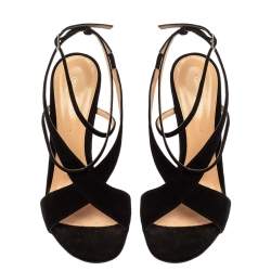 Pre Owned Gianvito Rossi Black Suede Criss Cross Ankle strap Sandals Size 38