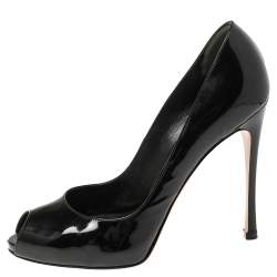 Pre Owned Gianvito Rossi Black Patent Leather Peep Toe Pumps Size 39