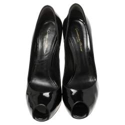 Pre Owned Gianvito Rossi Black Patent Leather Peep Toe Pumps Size 39