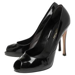 Pre Owned Gianvito Rossi Black Patent Leather Peep Toe Pumps Size 39