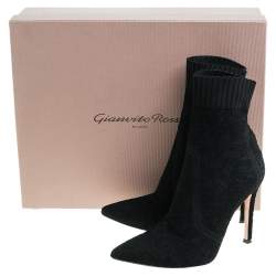 Pre Owned Gianvito Rossi Knit Fabric Bouclé Katie Ankle Boots Size 37.5