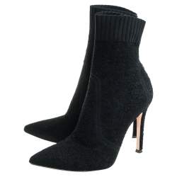 Pre Owned Gianvito Rossi Knit Fabric Bouclé Katie Ankle Boots Size 37.5