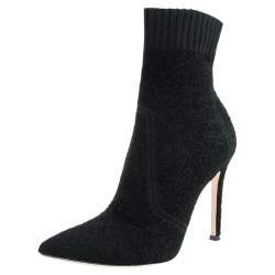 Pre Owned Gianvito Rossi Knit Fabric Bouclé Katie Ankle Boots Size 37.5