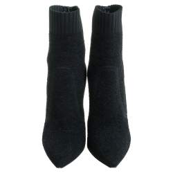 Pre Owned Gianvito Rossi Knit Fabric Bouclé Katie Ankle Boots Size 37.5