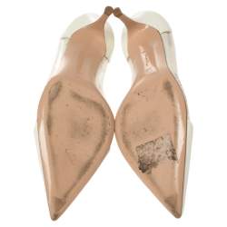 Pre Owned Gianvito Rossi White Patent Leather and PVC Kitten Heels Pumps Size 39.5