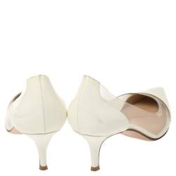 Pre Owned Gianvito Rossi White Patent Leather and PVC Kitten Heels Pumps Size 39.5