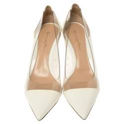 Pre Owned Gianvito Rossi White Patent Leather and PVC Kitten Heels Pumps Size 39.5