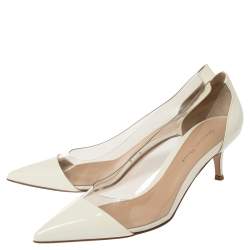 Pre Owned Gianvito Rossi White Patent Leather and PVC Kitten Heels Pumps Size 39.5