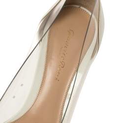 Pre Owned Gianvito Rossi White Patent Leather and PVC Kitten Heels Pumps Size 39.5