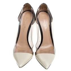 Pre Owned Gianvito Rossi Black/White Leather And PVC Plexi Pointed Toe Pumps Size 36