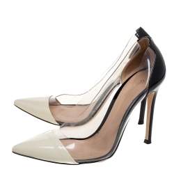 Pre Owned Gianvito Rossi Black/White Leather And PVC Plexi Pointed Toe Pumps Size 36