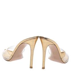 Pre Owned Gianvito Rossi Metallic Gold Croc Embossed Leather And PVC Elle Open Toe Sandals Size 39