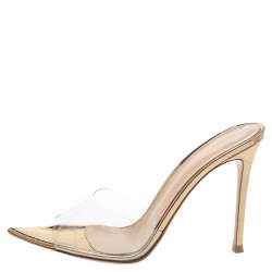 Pre Owned Gianvito Rossi Metallic Gold Croc Embossed Leather And PVC Elle Open Toe Sandals Size 39