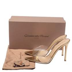 Pre Owned Gianvito Rossi Metallic Gold Croc Embossed Leather And PVC Elle Open Toe Sandals Size 39