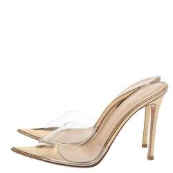 Pre Owned Gianvito Rossi Metallic Gold Croc Embossed Leather And PVC Elle Open Toe Sandals Size 39