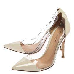 Pre Owned Gianvito Rossi Off-white Patent Leather And PVC Plexi Pointed Toe Pumps Size 36