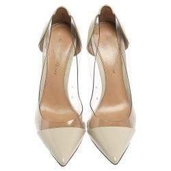 Pre Owned Gianvito Rossi Off-white Patent Leather And PVC Plexi Pointed Toe Pumps Size 36