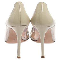 Pre Owned Gianvito Rossi Off-white Patent Leather And PVC Plexi Pointed Toe Pumps Size 36