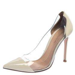 Pre Owned Gianvito Rossi Off-white Patent Leather And PVC Plexi Pointed Toe Pumps Size 36