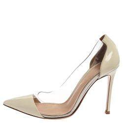 Pre Owned Gianvito Rossi Off-white Patent Leather And PVC Plexi Pointed Toe Pumps Size 36