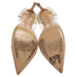 Pre Owned Gianvito Rossi Off-white Patent Leather And PVC Plexi Pointed Toe Pumps Size 36