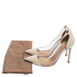 Pre Owned Gianvito Rossi Off-white Patent Leather And PVC Plexi Pointed Toe Pumps Size 36