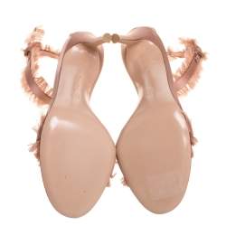 Pre Owned Gianvito Rossi Beige Satin Caribe Fringe Trim Ankle Strap Sandals Size 37