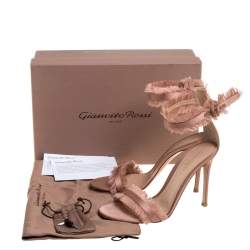 Pre Owned Gianvito Rossi Beige Satin Caribe Fringe Trim Ankle Strap Sandals Size 37