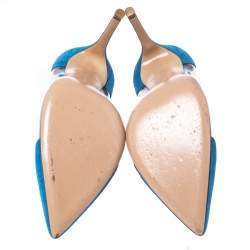 Pre Owned Gianvito Rossi Blue Suede And PVC Plexi Pointed Toe Pumps Size 38