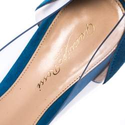 Pre Owned Gianvito Rossi Blue Suede And PVC Plexi Pointed Toe Pumps Size 38