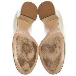 Pre Owned Gianvito Rossi Cream Patent Leather Round Toe Block Heel Pumps Size 37.5