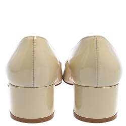 Pre Owned Gianvito Rossi Cream Patent Leather Round Toe Block Heel Pumps Size 37.5
