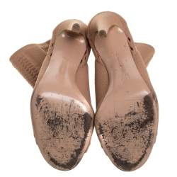 Pre Owned Gianvito Rossi Beige Stretch Knit Fabric Perforated Boots Size 37.5