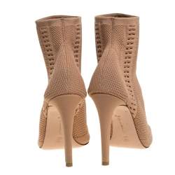 Pre Owned Gianvito Rossi Beige Stretch Knit Fabric Perforated Boots Size 37.5