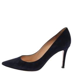 Pre Owned Gianvito Rossi Blue Suede Pointed Toe Pumps Size 38