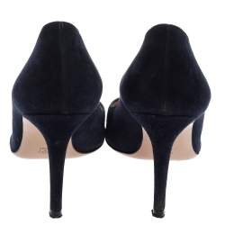 Pre Owned Gianvito Rossi Blue Suede Pointed Toe Pumps Size 38