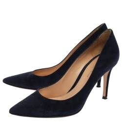 Pre Owned Gianvito Rossi Blue Suede Pointed Toe Pumps Size 38